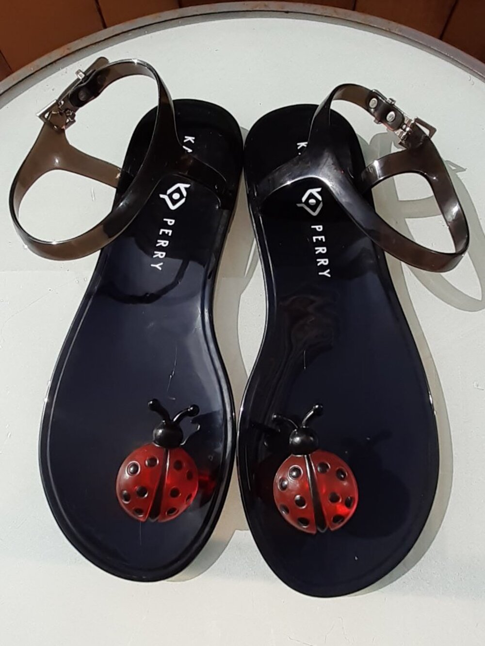 Katy Perry "The Geli" Black Red Lady Bug Jelly Sandals Like New Size 9